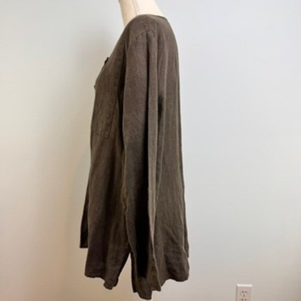 Flax 100% Linen Button Up Tunic Top Womens M Brown Lagenlook Breathable Coastal - Picture 6 of 12